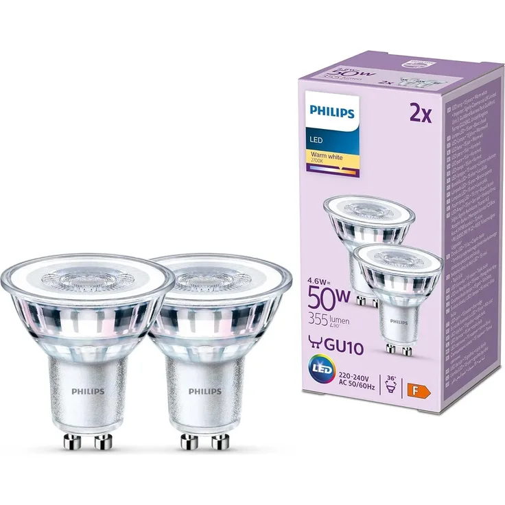 Philips LED classic Lampe 50W GU10 Warmweiß 355lm Silber 2er P
