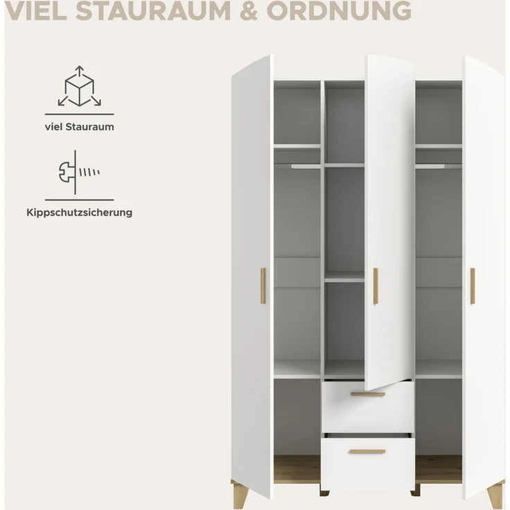 Stella Kleiderschrank 3-türig in weiß – Bild 8