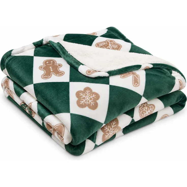 Flanell-Kuscheldecke mit Weihnachtsmotiv Grün-Weiß, 70x100 cm