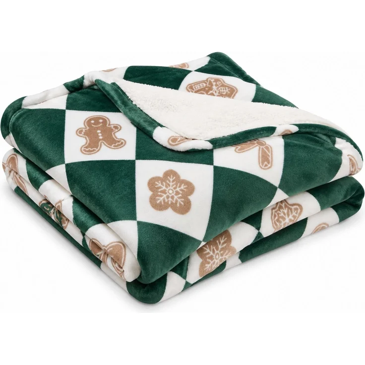 Flanell-Kuscheldecke mit Weihnachtsmotiv Grün-Weiß, 70x100 cm – Bild 1
