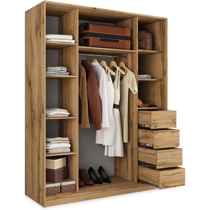 Masseno Schwebetürenschrank PINA Kleiderschrank mit Spiegel und Schubladen Schlafzimmerschrank – Bild 2