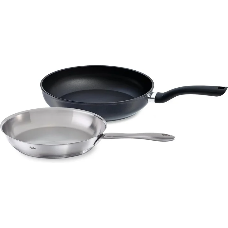 Fissler Pfannen-Set, 2-teilig / Catania unbeschichtete Edelstahl-Pfanne (Ø 24 cm) & Cenit beschichtete Aluminium-Pfanne( Ø 28 cm) – Induktions-geeignet, Schwarz – Bild 1