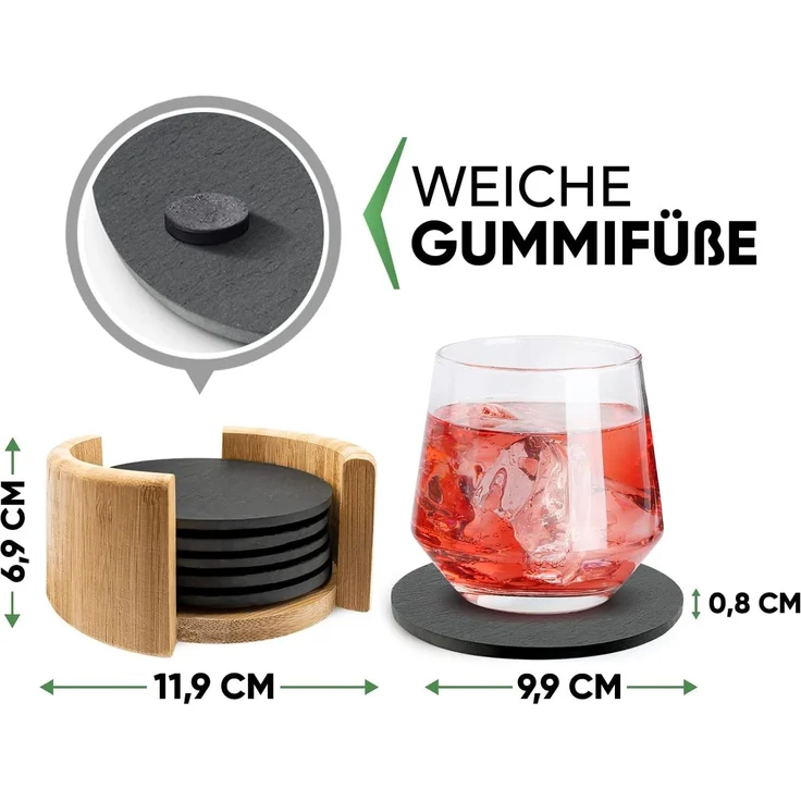 Loco Bird Getränkeuntersetzer 6er Set aus Schiefer rund inkl. Box, Zubehör für Getränke, Tassen, Glas, Design Glasuntersetzer in dunkelgrau – Bild 3
