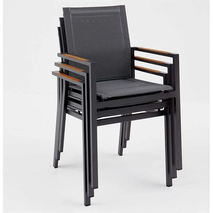 Gartenstuhl Aline II, Aluminium, Grau, Schwarz, 56 x 85 x 60 cm – Bild 3