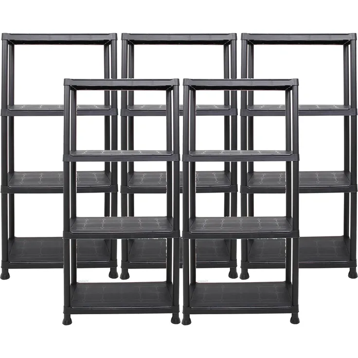 ONDIS24 Steckregal 5x Kunststoffregal, 60 x 30 x 135 (H) cm, 4 Böden, Schwerlastregal, bis zu 80 kg, Regal, Lagerregal - 5er Pack