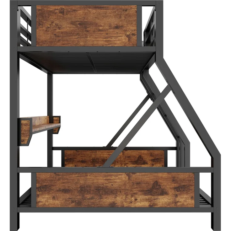EINHOM Metall-Etagenbett 90x200 / 140x200 cm, Einzelbett oben, Doppelbett unten, Ablagefach, LED-Beleuchtung, Bettgestell aus Eisen und Holz, platzsparendes Kinder- und Jugendzimmermöbel Schwarz (Ohne Matratze) – Bild 7