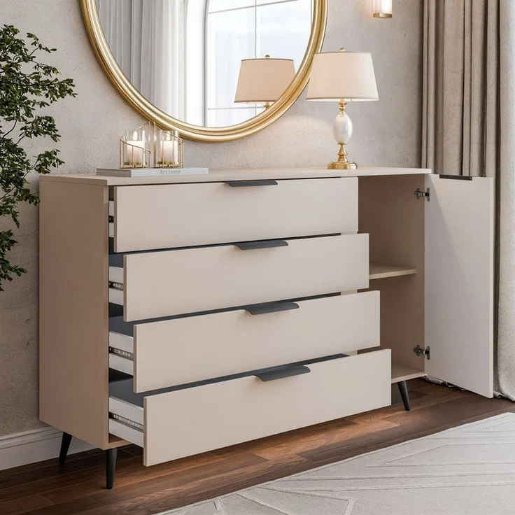Lookway Kommode LINA KASCHMIR 1D4S mit LED Beleuchtung auf hohen Füßen – Bild 3