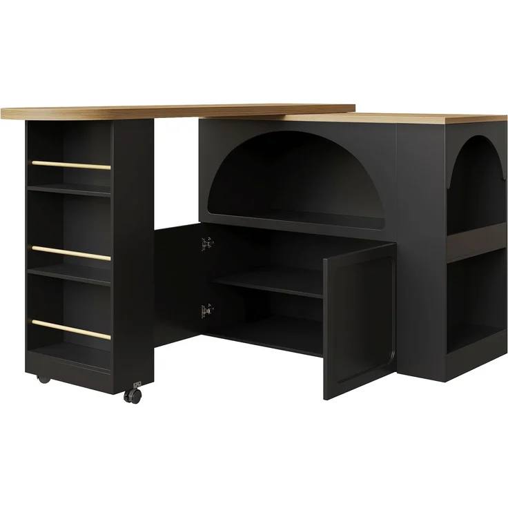 Merax Ausziehbarer Bartisch mit Stauraum(135-205×39×100cm) , Moderner Beweglicher Bar Table, Teleskopischer Bartisch mit LED Hochtisch Kücheninsel, schwarz – Bild 9