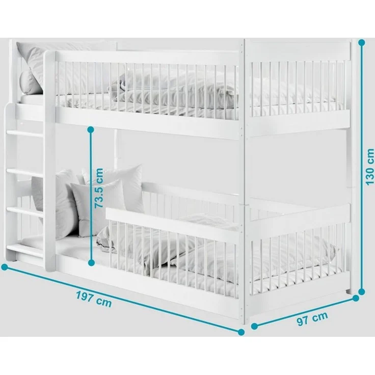 Kids Collective Kinderbett Hochbett Etagenbett 80x180, 90x190, 90x200 cm, umbaubar zu 2 Betten​ (mit abgerundeten Kanten), 90x190 cm von 4. bis 18. Lebensjahr, Weiß​ – Bild 2