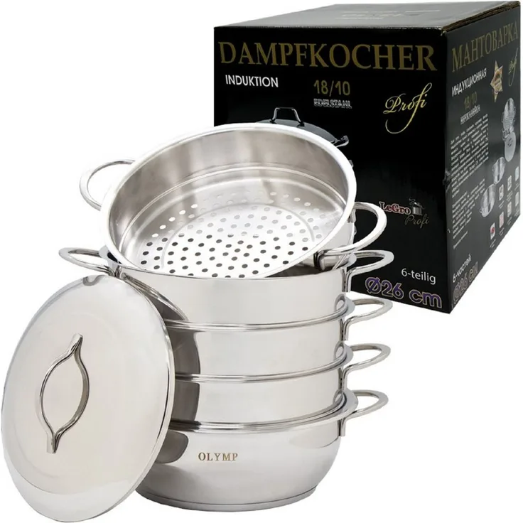 Olymp Handels GmbH Dampfgartopf Mantowarka Dampfkocher Ø26 cm 6Tlg Dampfgarer Edelstahl Induktion