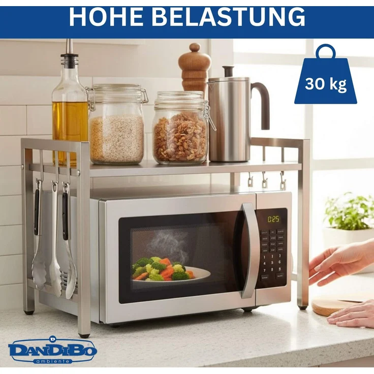 DanDiBo Verstellbares Küchenregal Edelstahl für Arbeitsplatte Stehend 2 Stufig 40-64 cm Regal Küche 96685 Standregal – Bild 5