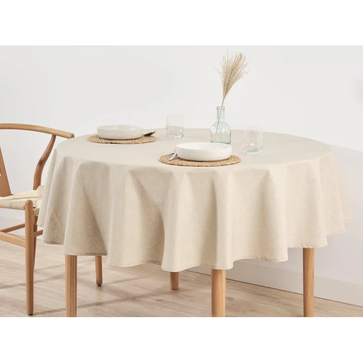 BELUM | Runde Tischdecke, Durchmesser 180, schmutzabweisend, 100 % harzige Baumwolle, Tischdecke ohne Wachstuch, Tischdecke mit Baumwolle, wasserdichte Tischdecke, schmutzabweisend, flüssig, Beige