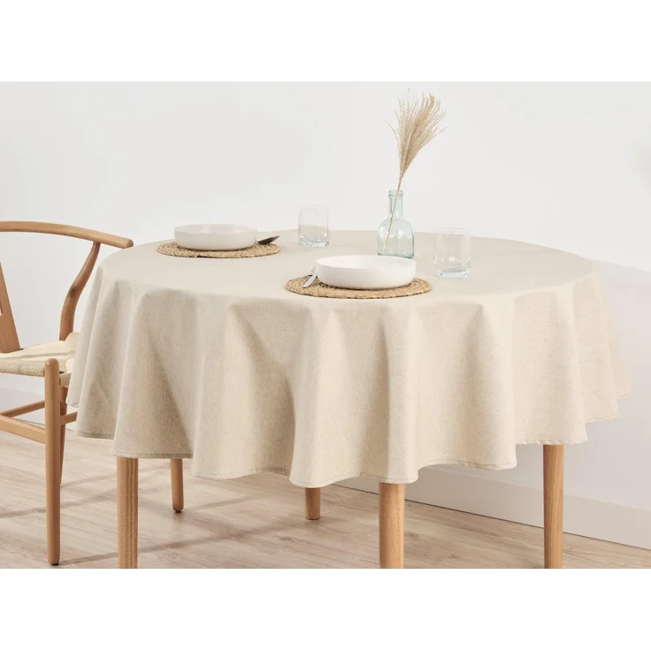 BELUM | Runde Tischdecke, Durchmesser 180, schmutzabweisend, 100 % harzige Baumwolle, Tischdecke ohne Wachstuch, Tischdecke mit Baumwolle, wasserdichte Tischdecke, schmutzabweisend, flüssig, Beige – Bild 1