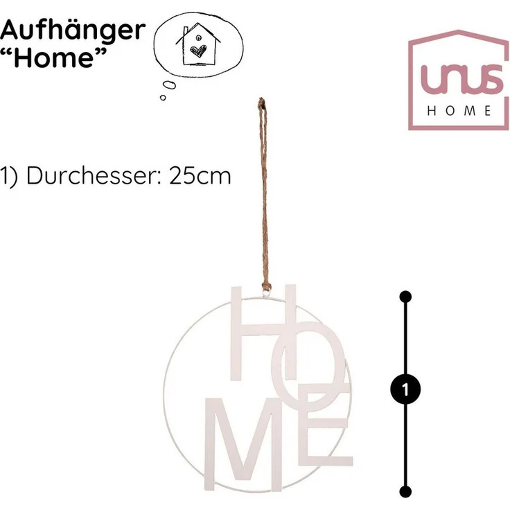 UNUS HOME Wanddekoobjekt Aufhänger HOME (25cm), Hängedeko Wanddeko Fensterdeko Hausdeko Flurdeko – Bild 3