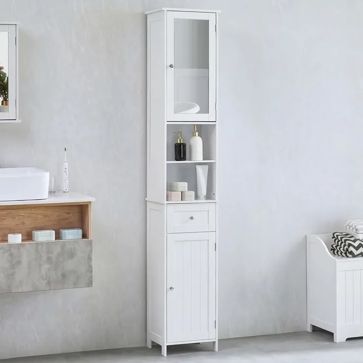 Bath Vida Priano Hoch Spiegelschrank Schrank Boden Stehend Tallboy Einheit, weiß