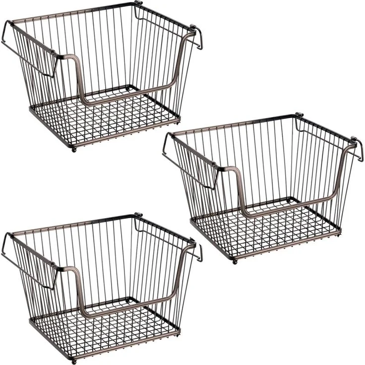 mDesign Allzweckkorb Gitterbox Aufbewahrungkorb 3er Set stapelbar Metall Bronze – Bild 1