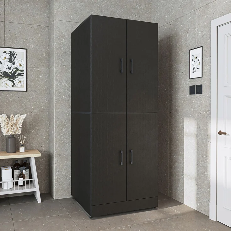 Roomart Waschmaschinenschrank DORA-II- Waschmaschinen- & Trocknerschrank mit Türen – Waschküchenschrank für Waschmaschine & Trockner • Schwarz-Eiche – Bild 2