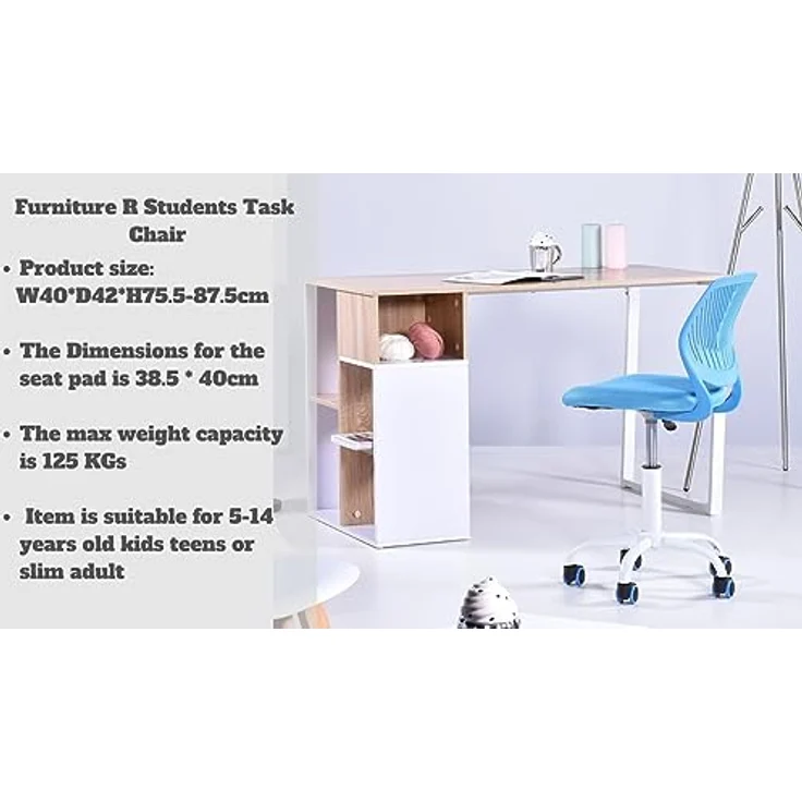 FurnitureR 2X Höhenverstellbarer Drehstuhl - Ergonomischer Schreibtischstuhl für Kinder/Jugendliche, Drehbarer Bürostuhl mit Rollen für Homeoffice & Kinderzimmer – Bild 9