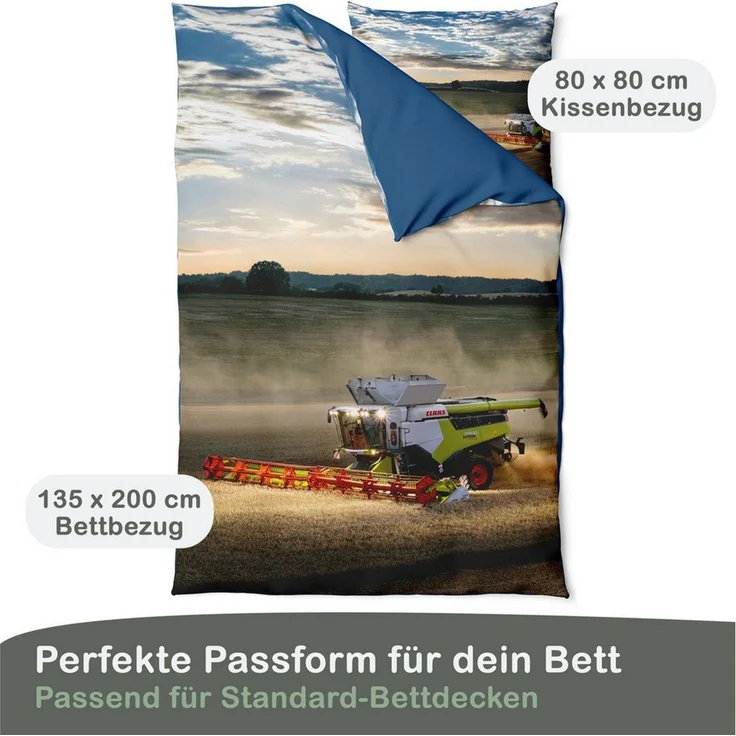LINKHOFF Bettwäsche CLAAS Bettwäsche 135x200 + 80x80 cm 2tlg. – Mähdrescher LEXION, 100% Baumwolle – Renforcé Kinderbettwäsche mit Reißverschluss – Bild 4