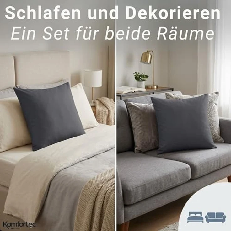 Komfortec Kissenbezug 40x40 2er Set - 100% Mikrofaser, Weich & Atmungsaktiv, mit Reißverschluss - Kopfkissenbezug - Waschbar & Pflegeleicht - Anthrazit – Bild 3