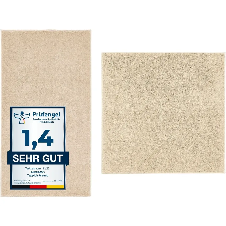 Andiamo Badematte Arezzo, Höhe 16 mm, rutschhemmend beschichtet, fußbodenheizungsgeeignet, schnell trocknend, Polyester, quadratisch, 2er-Set quadratisch 80x80 cm / rechteckig 60x100 cm, Uni Farben, auch in rund und als 2er Set erhältlich