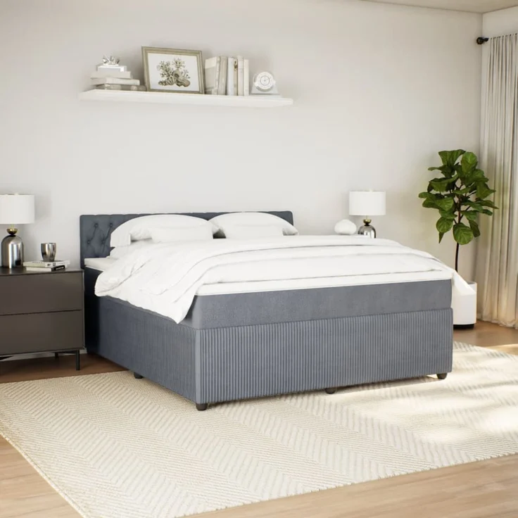 vidaXL Boxspringbett mit Matratze Dunkelgrau 180x200 cm Samt 3287813 – Bild 3