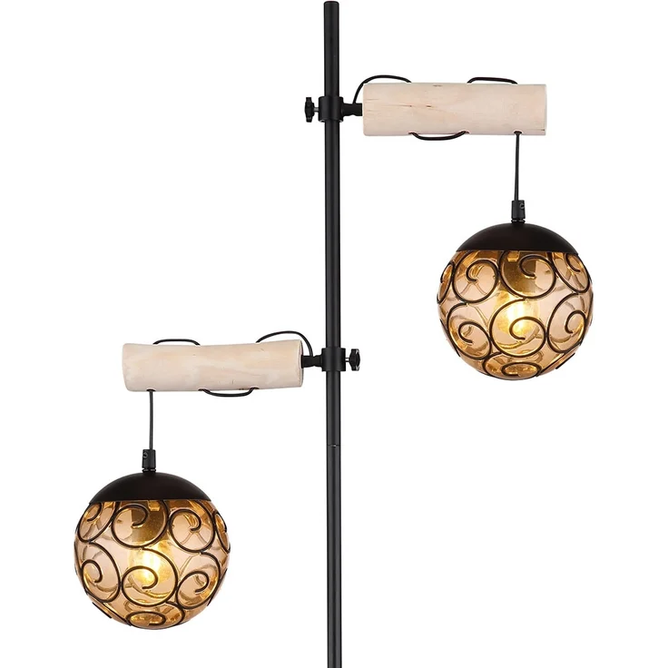 Stehleuchte, Metall, Holz, Glas amber, H 168cm – Bild 7