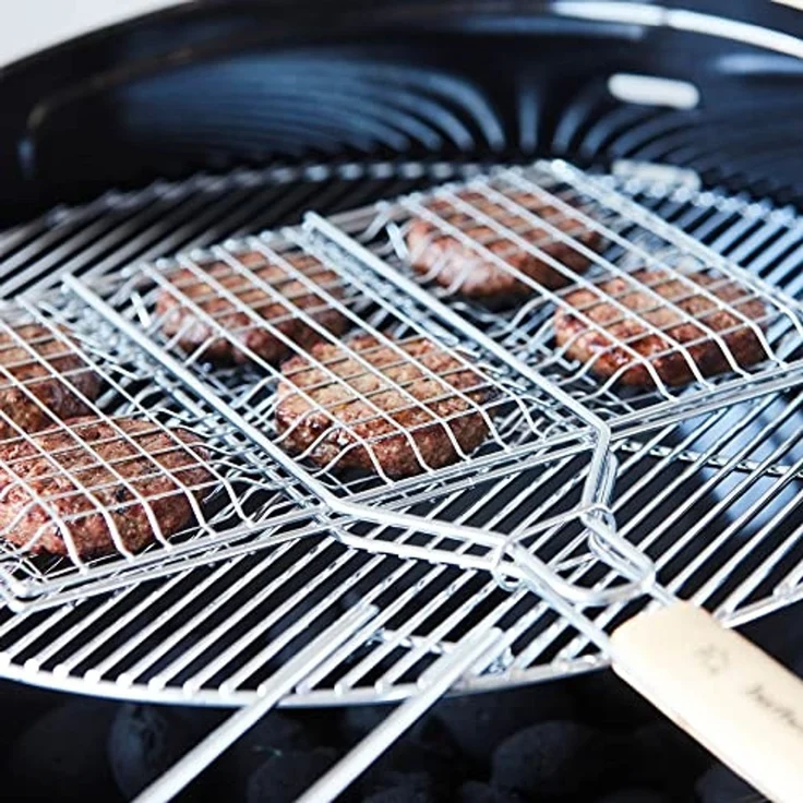 Barbecook Hamburgergrill perfekt für die zubereitug von 6 burgern, aus Chrom und Holz, 35x23 cm, Silber,holzfarbe – Bild 3