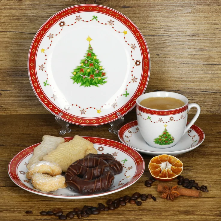 18tlg Kaffeeservice Weihnachtstraum Porzellan 6 Pers. Tassen Teller – Bild 3