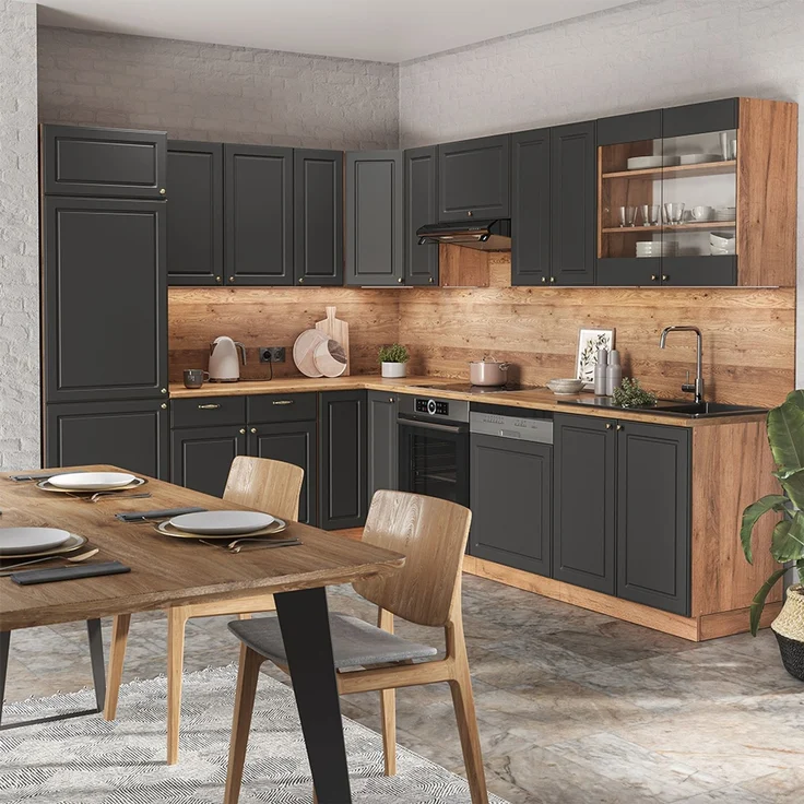 Eckküche Fame-Line Anthrazit-Gold Landhaus/Goldkraft Eiche 287 x 227 cm, AP Eiche Vicco – Bild 4