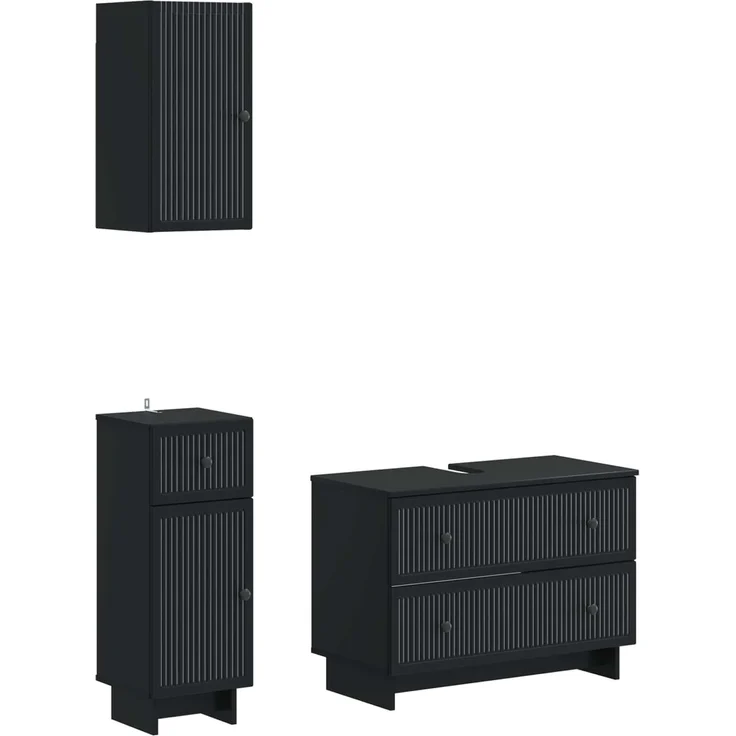 vidaXL 3-teiliges Badezimmer-Schranksystem EDE Schwarz Holzwerkstoff 3417739 – Bild 2