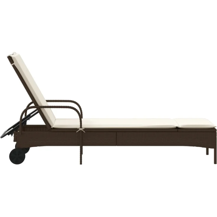 vidaXL Sonnenliege mit Rollen und Auflage Braun Poly Rattan 368309 – Bild 3