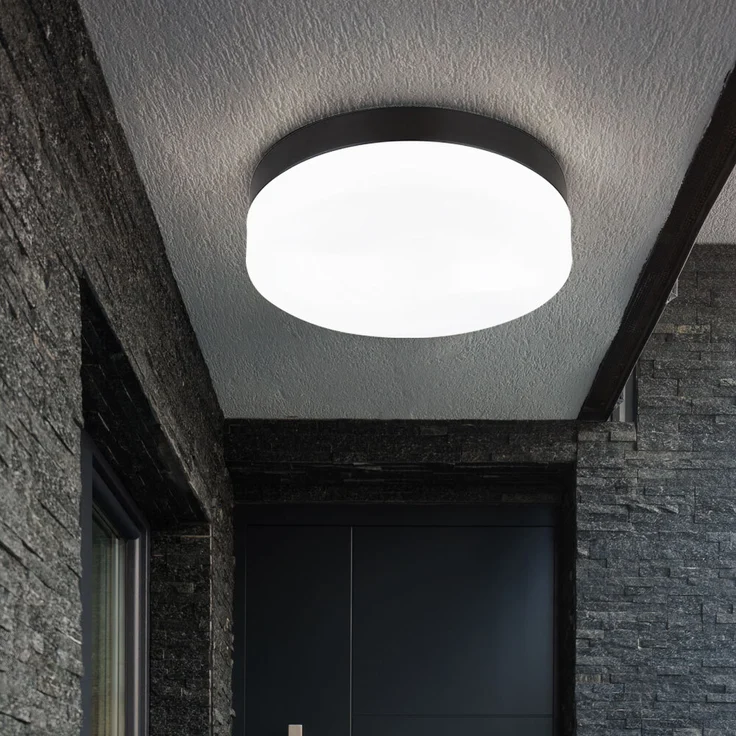 Außen Deckenleuchte, IP44, Alu schwarz, Glas opal, D 18,4 cm – Bild 4