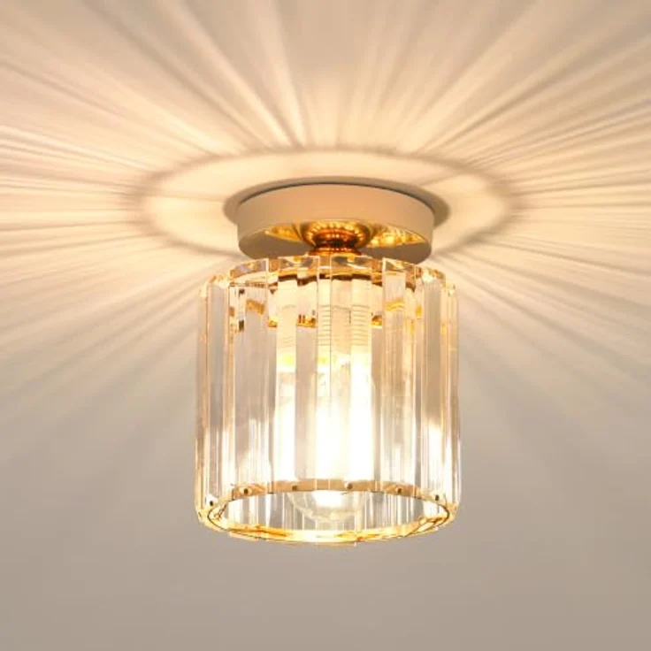 Goeco Deckenleuchte Kristall, E27 Fassung Ø13CM Moderne Deckenlampe mit Zylindrischem Kristallschirm, Eleganter Lampen Deckenleuchtung für Wohnzimmer Schlafzimmer Flur, Gold (ohne Leuchtmittel) – Bild 1