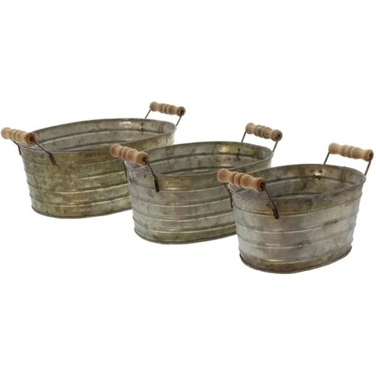 3er Set Metallwanne Blumenkübel Pflanzkasten Blumenkasten Pflanzkübel Deko – Bild 4