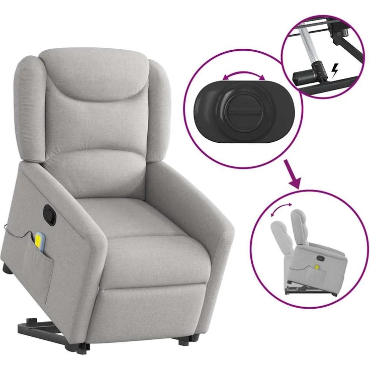 vidaXL Massagesessel mit Aufstehhilfe Wolkengrau Stoff 3303213 – Bild 7