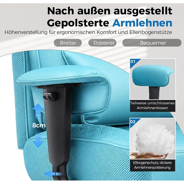 GTPLAYER Bürostuhl, Ergonomischer Gaming Stuhl mit Fußstütze Chefsessel bis 200kg, PU-Leder Schreibtischstuhl mit Taschenfeder-Kissen und Lendenwirbelstütze, Höhenverstellbar Home Office Stuhl – Bild 6