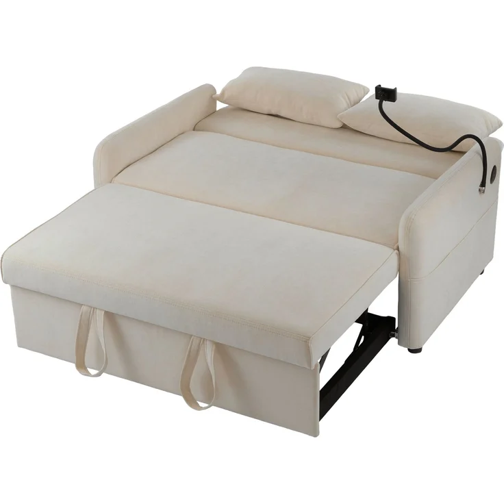 ZUBALIYA Schlafsofa 163x81 cm, mit USB - Anschluss, mit Ausziehbett, mit Chenille - Bezug, mit Samtbezug, mit Schaumstoffpolsterung, Weiß – Bild 17
