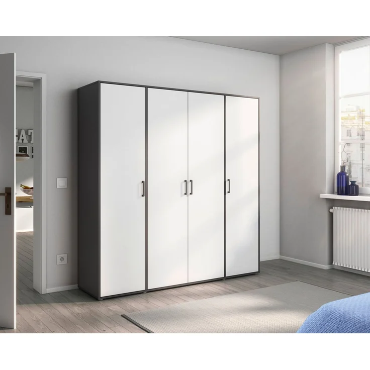 Rauch Möbel 'Voyager' Kleiderschrank, Holz, Weiß | Grau Metallic, Zubehör Premium, Breite 187 cm | ohne Schubladen – Bild 2