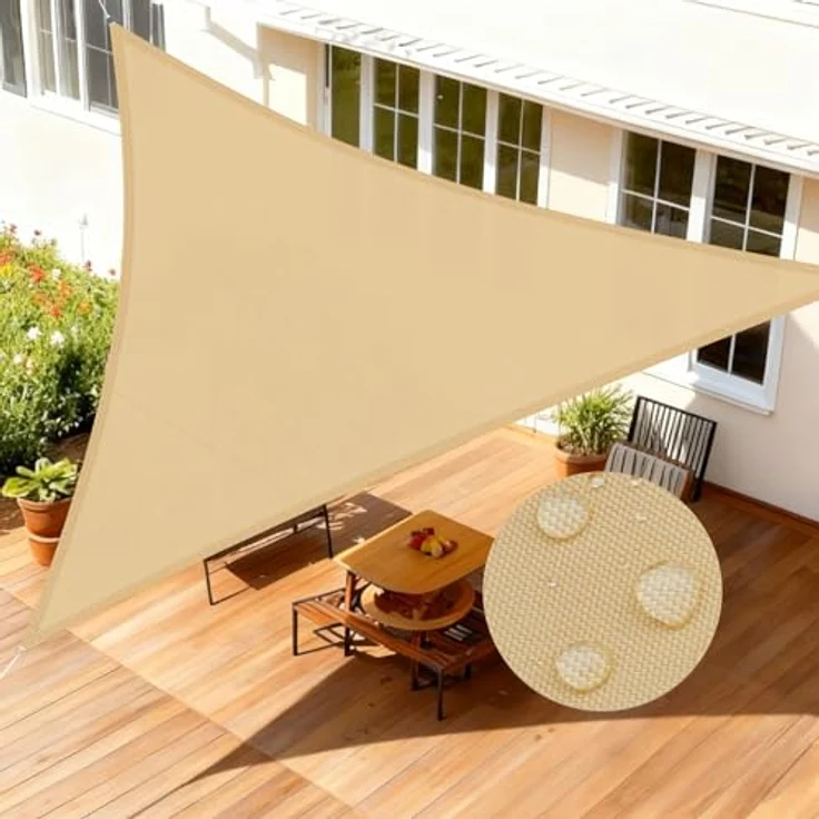 LOVE STORY Sonnensegel Wasserdicht 4 x 4 x 4 m Dreieckig PES Polyester Sonnenschutz Windschutz Balkon Terrasse 95% UV-Schut,für Balkon Garten,Sandbeige – Bild 2