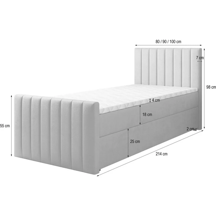 Masseno Boxbett ARION 100x200 cm mit Bonell Matratze und Topper – Bild 3