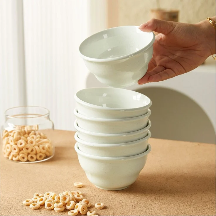 JIWOO Schüssel 6er Ø11,7cm, Müslischale Eisschale FrühstückSchale Dessertschale, Keramik, (Schaleset, 6-tlg), Bowl, Hochwertiges Schalen weiß Schale Mikrowellenofen Spülmaschine – Bild 3
