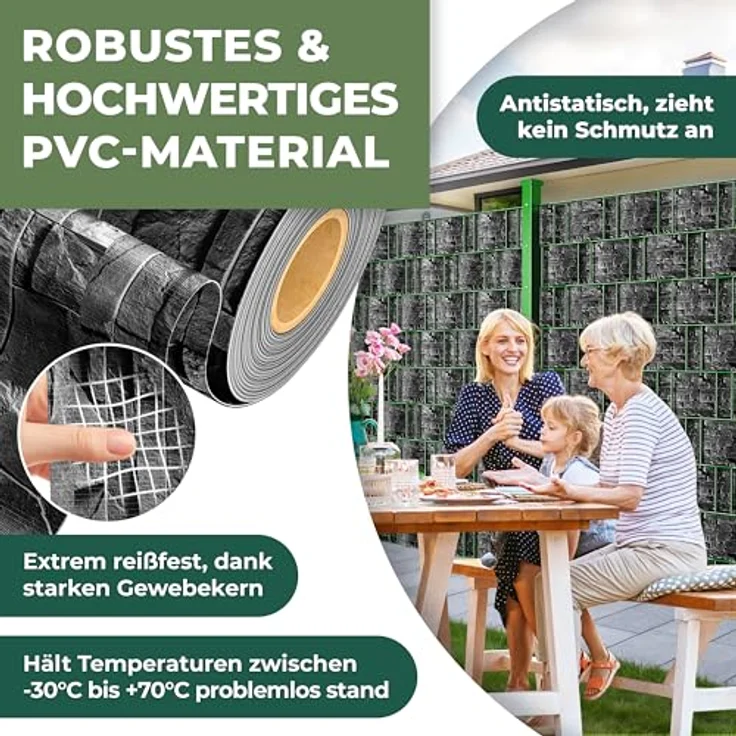 KESSER® PVC Sichtschutzstreifen Sichtschutz Rolle Doppelstabmatten Zaun Blickdicht | Wetterfest und Windschutz | Zaunfolie Sichtschutz Garten Gartenzaun 35 m, Schiefer - Anthrazit – Bild 5
