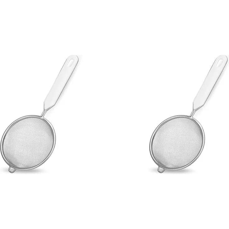 Fackelmann Sieb Ø 7 cm, Küchensieb aus Edelstahl, feinmaschiger Seiher mit Griffeinlage aus Kunststoff (Farbe: Weiß/Silber), Menge: 1 Stück (Packung mit 2)