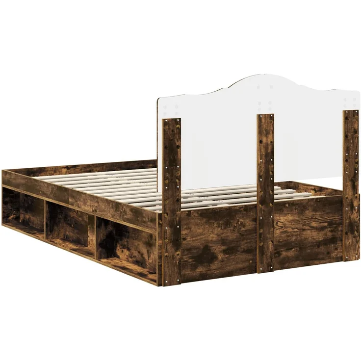vidaXL Bettrahmen Geräucherte Eiche 135 x 190 cm Massives Kiefernholz 3413321 – Bild 8
