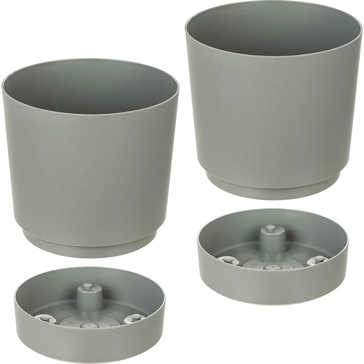 KADAX AURA 200 Recycling-Blumentopf mit Untersetzer, graugrün, 2er-Pack – Bild 6