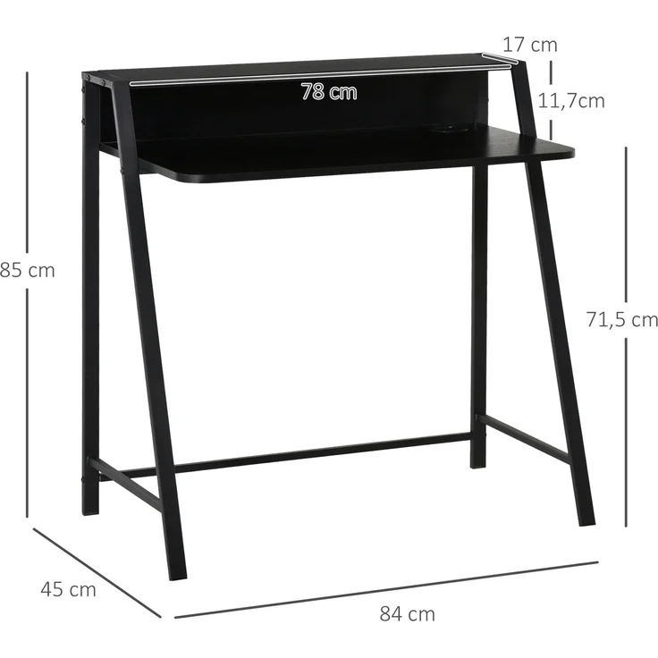 Schreibtisch aus MDF mit Ablage und Kabeldurchlass, 84x45x85 cm, Schwarz – Bild 3
