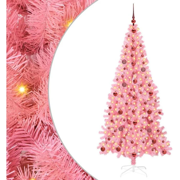 vidaXL Weihnachtsbaum mit LED-Beleuchtung Rosa 210 cm PVC und Stahl 3396438 – Bild 2