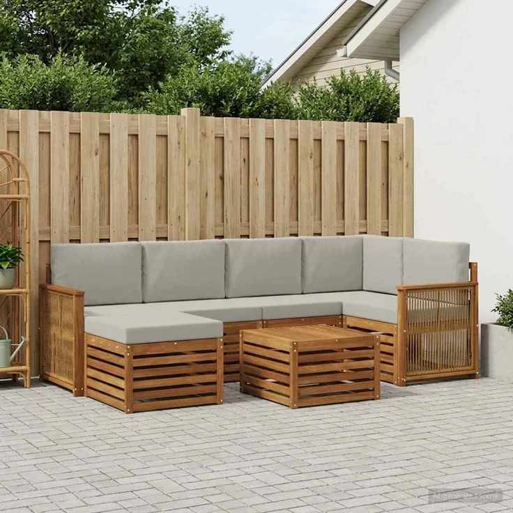 vidaXL Outdoor-Sofagarnitur 7 stk. 5-Sitzer Natur und Hellgrau 3384597 – Bild 1