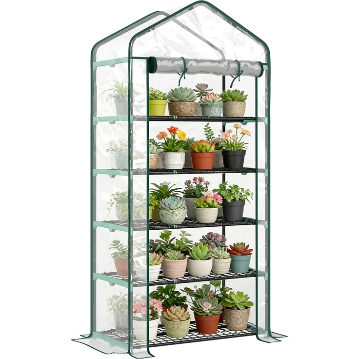 MELAYR, PVC-Gartengewächshaus mit 5 Regalböden, Balkongewächshaus, Stahlrahmen, 93,5 x 49,5 x 9 cm, Transparent